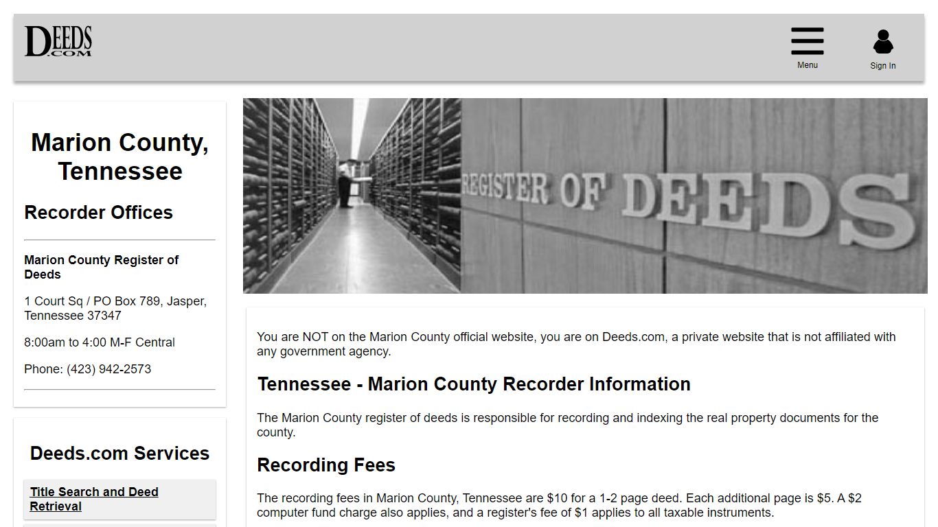 Marion County Recorder Information Tennessee - Deeds.com